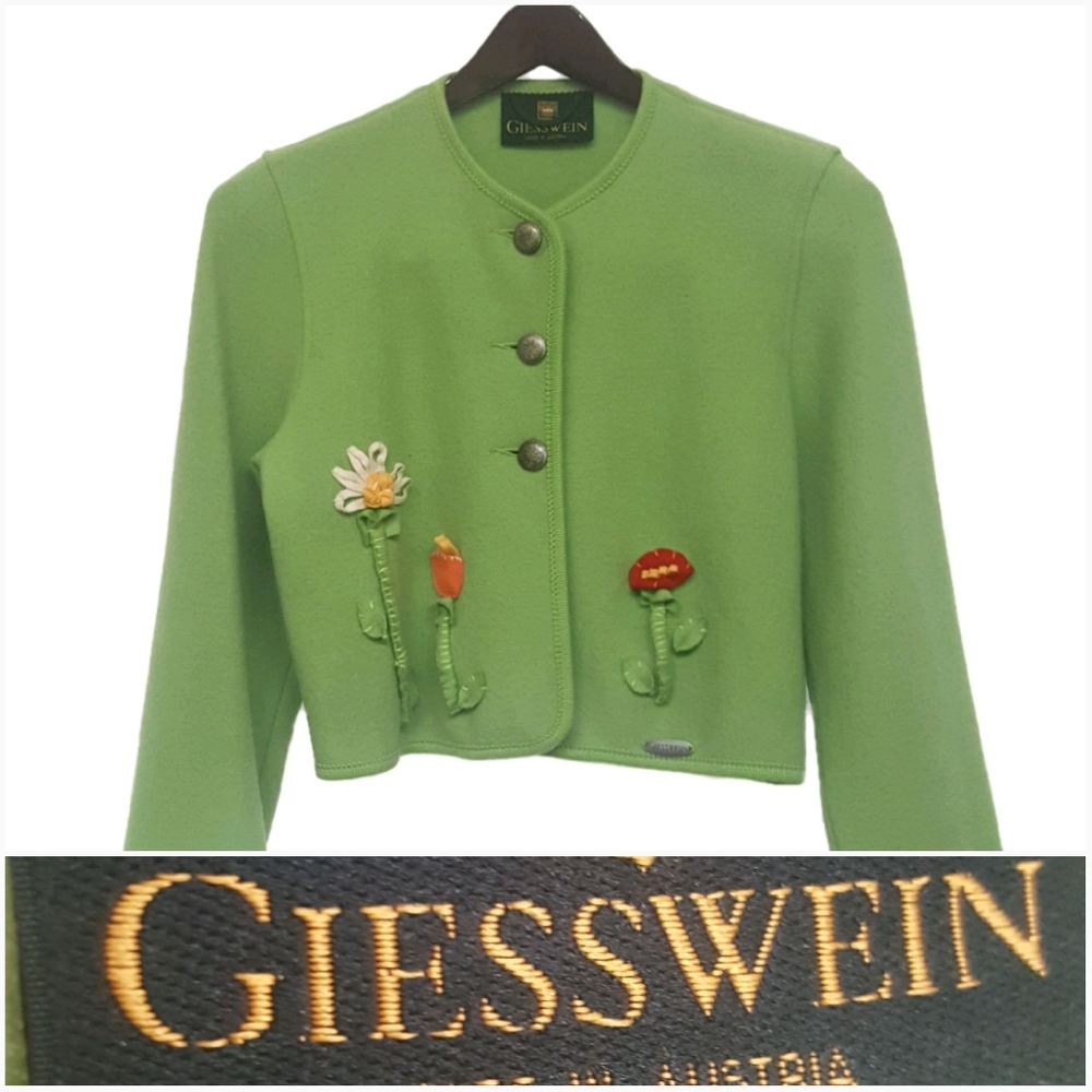 Giesswein Merino Wool Crop Coat w/Flower Details